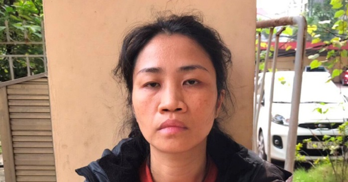 Bà Vũ Thị Thu V. tại cơ quan công an.