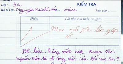 Đề bài yêu cầu tả “chuyện ở nhà”, học sinh làm xong, cô giáo mời phụ huynh lên gấp