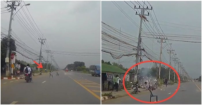 Video xe đạp nổ khi cán trúng dây cáp điện cao thế bị rơi xuống đường