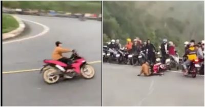Diễn trò lái xe máy ôm cua trên đèo Hải Vân, thiếu niên bị công an mời lên làm việc