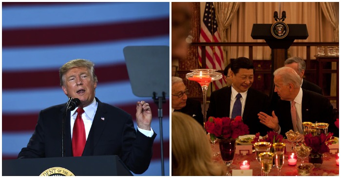 Tổng thống Mỹ Donald Trump (ảnh: Không lực Mỹ). Cựu Phó Tổng thống Joe Biden và lãnh đạo Trung Quốc Tập Cận Bình (ảnh: Nhà Trắng).