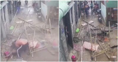 Camera ghi lại sự việc đứt cáp công trình xây dựng, 3 người rơi ầm xuống đất