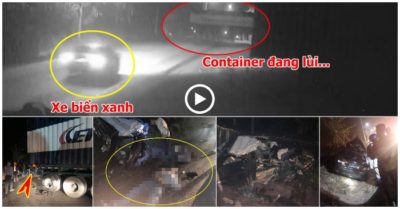 Video ôtô biển xanh tông vào đuôi xe container đang lùi, 4 người thương vong