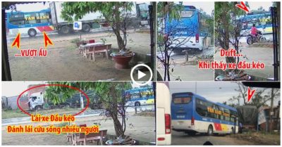 Clip: Cú đánh lái tránh ôtô khách vượt ẩu, tài xế xe đầu kéo cứu sống hàng chục người