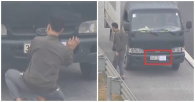 Video ôtô đi lùi trên cao tốc, tài xế xuống che biển số để tránh bị phạt