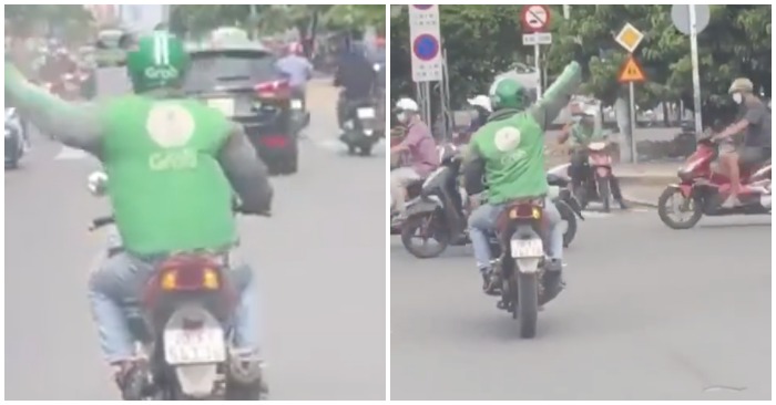 Chàng trai chạy Grab mở đường cho xe cấp cứu.