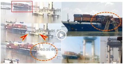 Video khoảnh khắc tàu chở 357 container trôi tự do, tông sập cẩu thi công cầu Phước Khánh