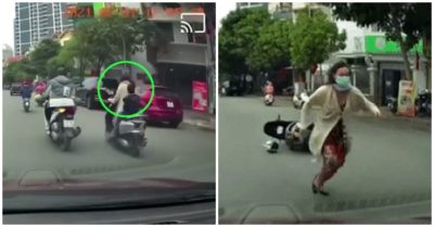 Video mẹ hoảng hốt vứt xe máy khi phát hiện làm rơi con sau va chạm với ôtô