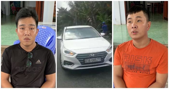 Nghi phạm Nguyễn Ngọc Viễn (bên trái) và Nguyễn Lê Tuấn (bên phải) bị bắt giữ sau vụ xe hơi áp sát, đánh cảnh sát hình sự (ảnh chụp từ Tuổi Trẻ).