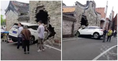 Video ôtô mất lái tông văng người đi xe đạp, rồi đâm thủng tường nhà dân