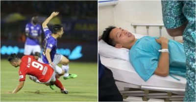 Hùng Dũng gãy đôi ống đồng sau cú xoạc bóng của Hoàng Thịnh