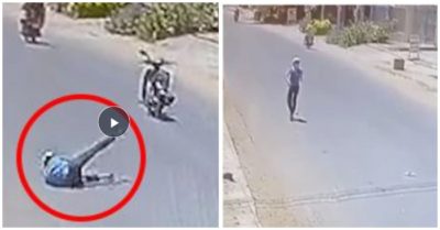 Video chàng trai ngơ ngác tìm xe máy sau cú ngã trượt dài