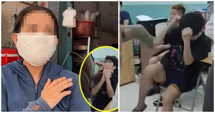 Các phụ huynh cho biết họ rất bất bình khi con mình bị bảo vệ dân phố đánh đập dã man (ảnh ghép chụp màn hình từ Pháp Luật).