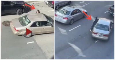 Video bị giật túi xách, cô gái bám vào cửa xe ôtô để giằng co với cướp rồi bị hất văng