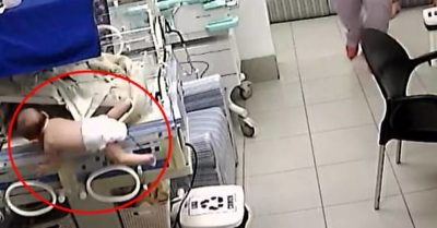 Khoảnh khắc bé sơ sinh bị ngã từ lồng ấp cao 1,4m xuống đất
