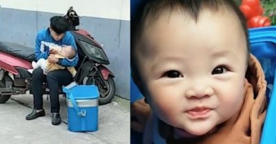 Hình ảnh bé 2 tuổi ngồi thùng nhựa theo bố đi giao hàng mỗi ngày khiến dân mạng xúc động