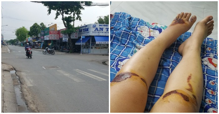 Khu vực nơi chị L. tông thẳng xe máy vào 2 nghi phạm cướp điện thoại và bị thương