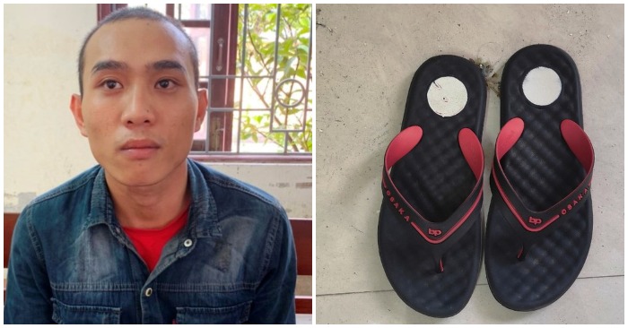 Phương và đôi dép mang nhầm của chủ nhà.