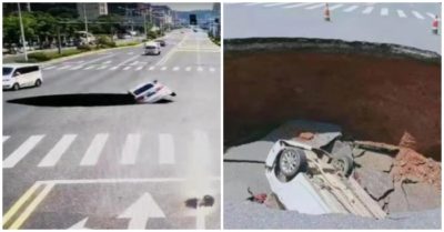 Video: Đi qua ngã tư, ôtô con bất ngờ bị ‘hố tử thần’ nuốt chửng