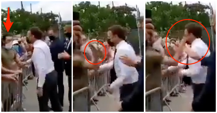 Tổng thống Pháp Emmanuel Macron bị tát ngày 8/6/2021 (ảnh ghép từ video).