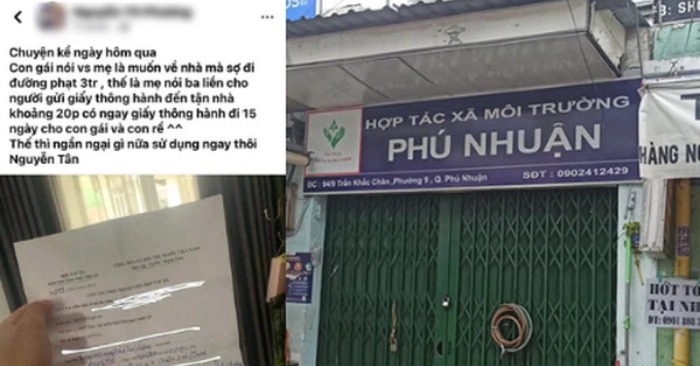 Chị P. khoe được bố cấp giấy thông hành/Trụ sở HTX môi trường Phú Nhuận.
