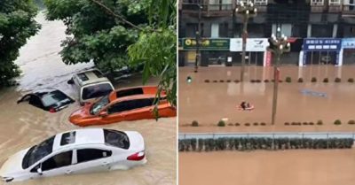Video: Mưa lớn ở Tứ Xuyên, dòng thác ‘nuốt chửng’ tàu thuyền