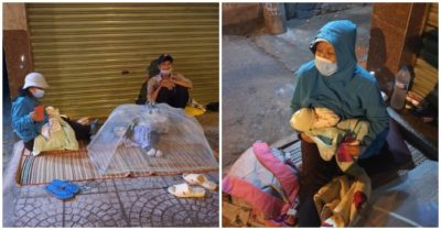 Cặp vợ chồng ôm hai con nhỏ ngủ ngoài đường gần một tháng khiến nhiều người xót xa