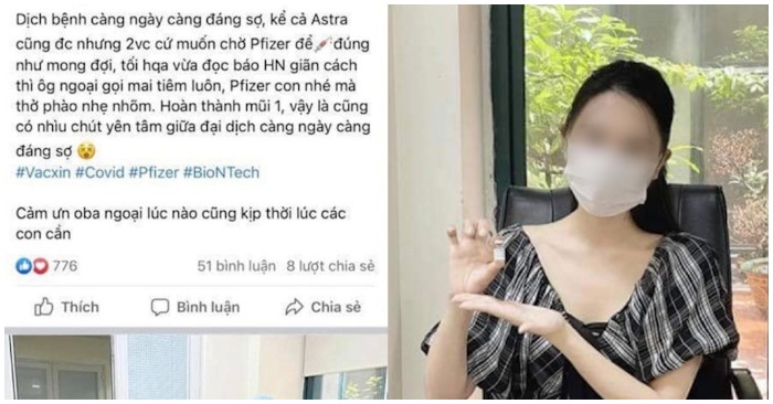 Dòng trạng thái khoe tiêm vắc xin Covid-19 không cần đăng ký của cô gái (ảnh chụp màn hình trên báo Vietnamnet).