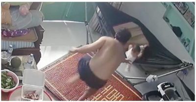 Video: Bố phản xạ kịp thời cứu con nằm trên võng thoát cú ngã đau