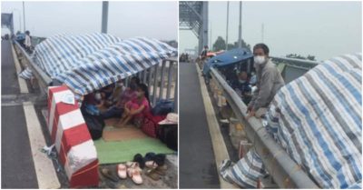 Thái Bình: Về quê tránh dịch, nhiều người dân mắc kẹt phải căng bạt ngủ trên cầu