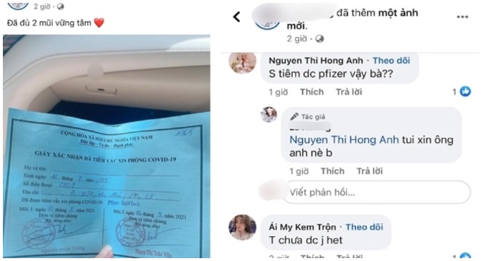 Cô gái khoe được tiêm vắc xin do 'xin ông anh' (ảnh chụp màn hình trê báo VTCNews).
