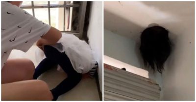 Video tò mò chui đầu qua lỗ hổng trên trần nhà, bé gái bị mắc kẹt, tóc xõa rũ rượi