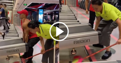 Video: Chàng trai cơ bắp sượng sùng nhìn chị lao công một tay nâng máy chạy bộ