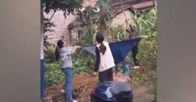 Video: Hí hửng căng bạt hứng đu đủ, kết quả 4 cô gái ‘đứng như trời chồng’