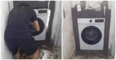 Chủ nhà xây máy giặt âm tường để tiết kiệm diện tích