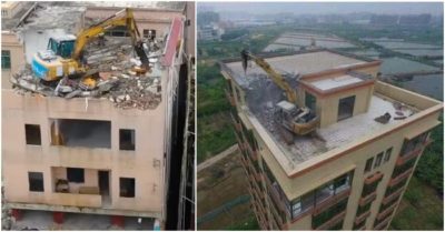 Video: Hoá ra đây là cách mang máy xúc lên nóc nhà cao tầng