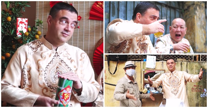 Ông Nadav Eshcar, Đại sứ Israel tại Việt Nam, hát bài "Ngày Tết quê em" bằng tiếng Việt (ảnh chụp từ video).
