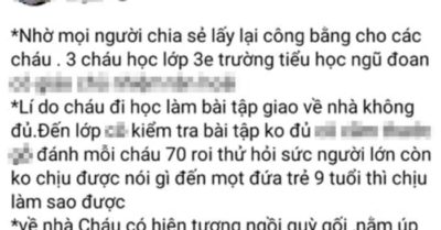 Không làm bài tập về nhà, 3 học sinh tiểu học bị đánh tím mông