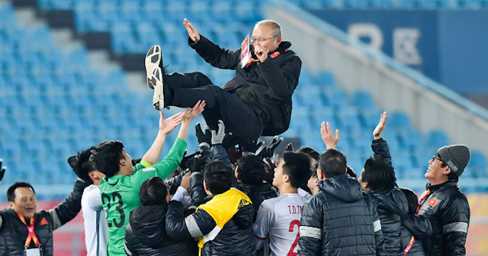 HLV Park Hang Seo dẫn dắt U23 Việt Nam có màn trình diễn ấn tượng với U23 Qatar vào tháng 1 năm 2018 (ảnh: Getty).
