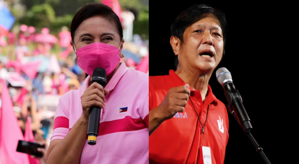 Phó tổng thống Philippines Leni Robredo (bên trái) và ông Ferdinand "Bongbong" Marcos Jr. là hai ứng viên trong cuộc bầu cử tổng thống Philippines 2022 (ảnh chụp màn hình Rappler).