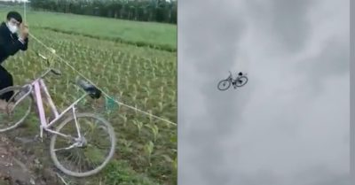 Video: Diều sáo kéo xe đạp bay cao lên trời